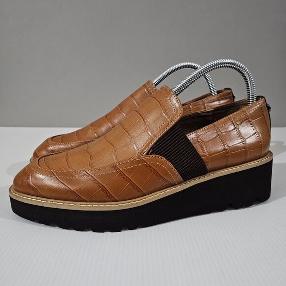 NEW Donald Pliner Trudie Loafer Brown Leather Slip On Wedge Womens Size 8.5 - Picture 1 of 13